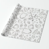 Schattigee baby showers geschenken Doodle zwart-wi Cadeaupapier (Uitgerold)