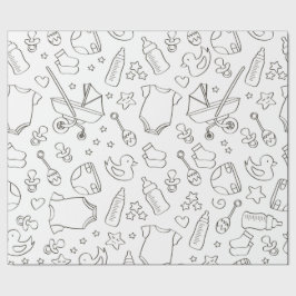 Schattigee baby showers geschenken Doodle zwart-wi Cadeaupapier