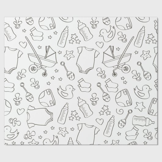 Schattigee baby showers geschenken Doodle zwart-wi Cadeaupapier (Zoom)