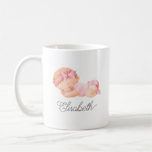 Schattigee Baby slapende meisje roze gepersonalise Koffiemok