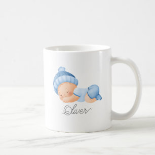 Schattigee Baby Sleeping Boy Blue Gepersonaliseerd Koffiemok