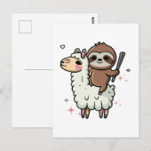 Schattigee Baby Sloth en Llama Briefkaart (Voorkant / Achterkant)