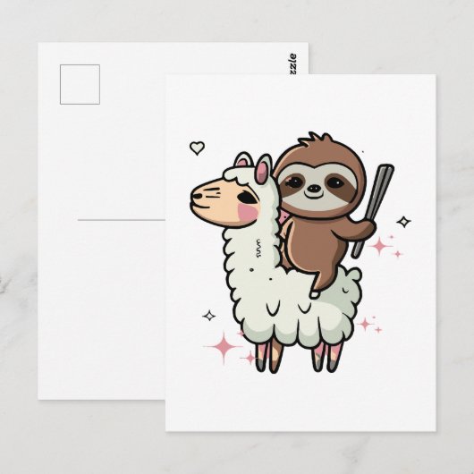 Schattigee Baby Sloth en Llama Briefkaart (Voorkant / Achterkant)