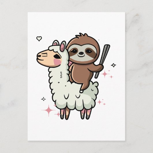 Schattigee Baby Sloth en Llama Briefkaart (Voorkant)
