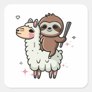 Schattigee Baby Sloth en Llama Vierkante Sticker