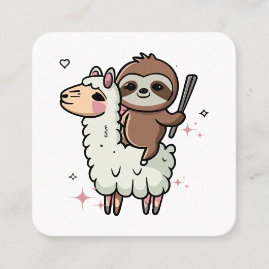 Schattigee Baby Sloth en Llama Vierkante Visitekaartje (Voorkant)
