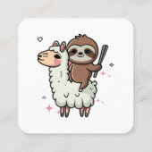 Schattigee Baby Sloth en Llama Vierkante Visitekaartje (Achterkant)