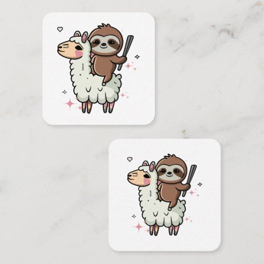Schattigee Baby Sloth en Llama Vierkante Visitekaartje (Voorkant / Achterkant)