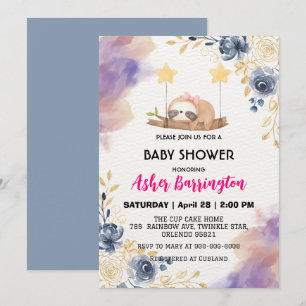 Schattigee Baby sloth kleurrijke bloem baby shower Kaart