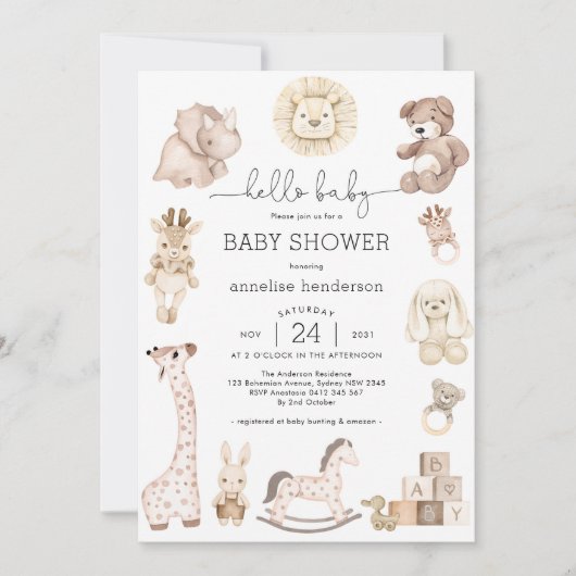 Schattigee Baby Speelgoed Plushies Genderneutraal Kaart (Voorkant)