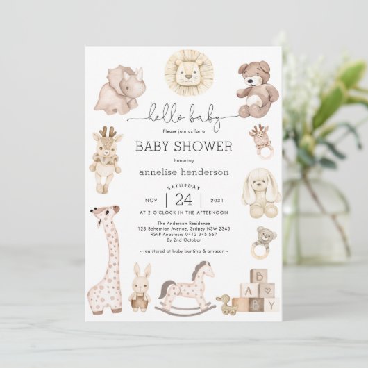 Schattigee Baby Speelgoed Plushies Genderneutraal  Kaart (Staand voorkant)