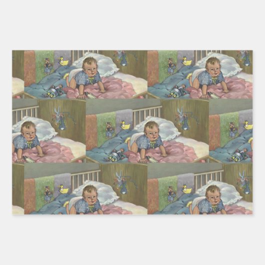  Schattigee Baby Spelen in Wieg, Kind Nap Time Inpakpapier Vel (Voorkant)
