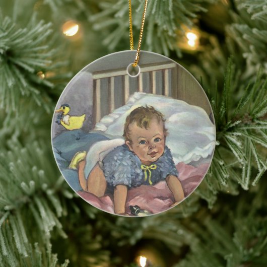 Schattigee Baby Spelen in Wieg, Kind Nap Time Keramisch Ornament (Boom)