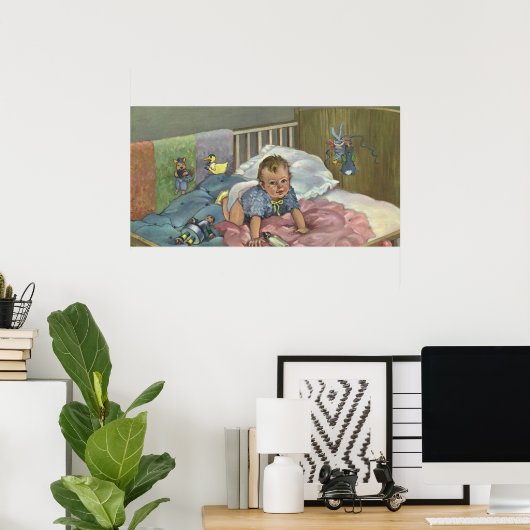 Schattigee Baby Spelen in Wieg, Kind Nap Time Poster (Thuiskantoor)