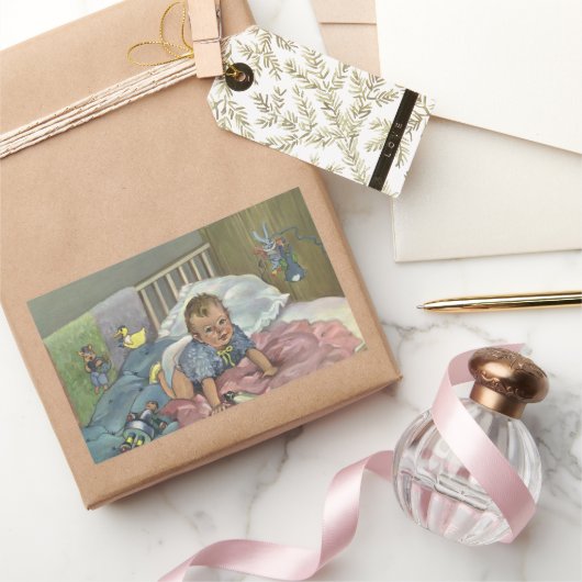  Schattigee Baby Spelen in Wieg, Kind Nap Time Rechthoekige Sticker (Geschenken)