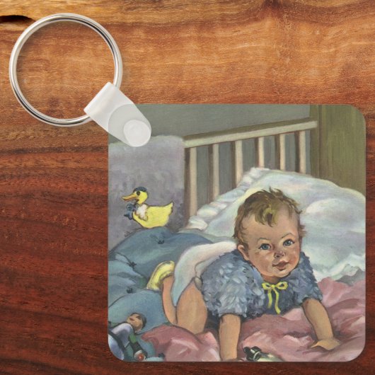  Schattigee Baby Spelen in Wieg, Kind Nap Time Sleutelhanger (Voorkant)