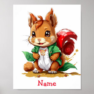 Schattigee Baby Squirrel aangepaste naam Poster