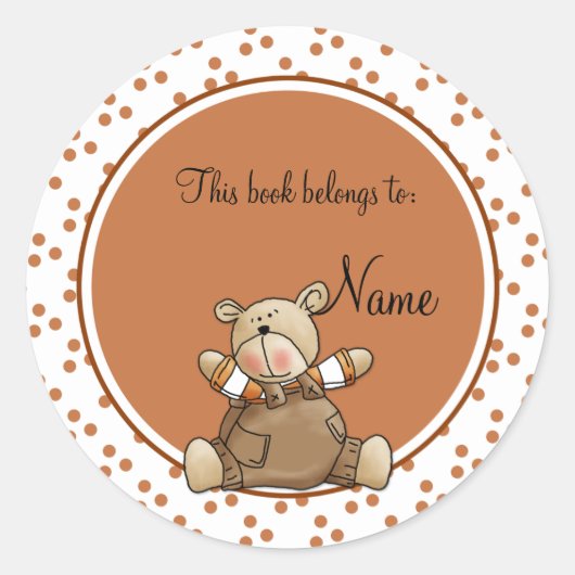 Schattigee baby Teddy Baer Bookplate Ronde Sticker (Voorkant)