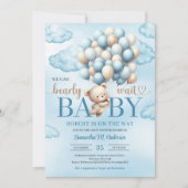 Schattigee baby teddybeer met blauwe en ivoren bal kaart (Voorkant)