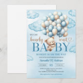 Schattigee baby teddybeer met blauwe en ivoren bal kaart (Voorkant / Achterkant)