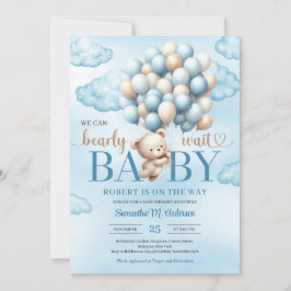 Schattigee baby teddybeer met blauwe en ivoren bal kaart