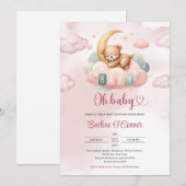 Schattigee baby teddybeer slaapt boven de maan kaart (Voorkant / Achterkant)