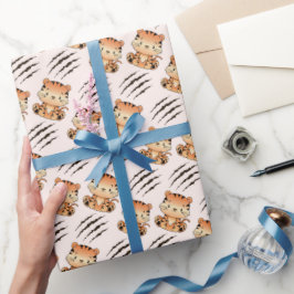 Schattigee Baby Tiger Craw Scratching Kids Verjaar Cadeaupapier
