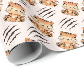 Schattigee Baby Tiger Craw Scratching Kids Verjaar Cadeaupapier (Rol Hoek)