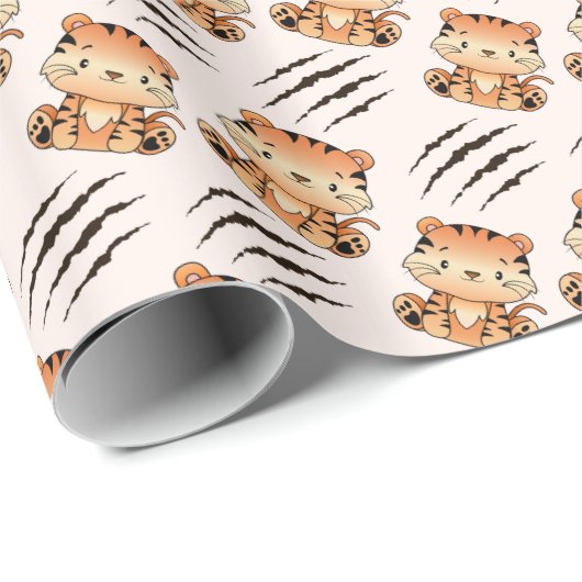 Schattigee Baby Tiger Craw Scratching Kids Verjaar Cadeaupapier (Rol Hoek)