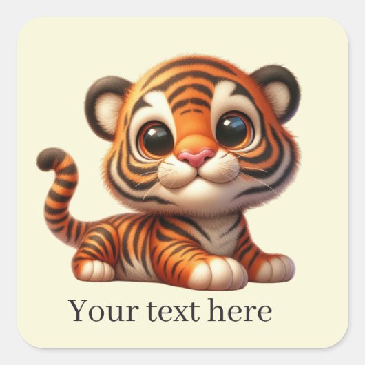 Schattigee baby tiger tekst toevoegen vierkante sticker (Voorkant)