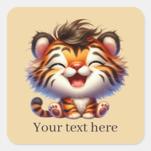 Schattigee baby tiger tekst toevoegen vierkante sticker