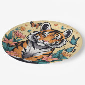 Schattigee Baby tijger met bloemen en vlinders Papieren Bordje (Gekanteld)