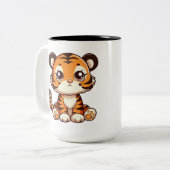 Schattigee baby tijgerwelp zitten tweekleurige koffiemok (Voorkant links)