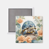 Schattigee Baby Tortoise Pastel Bloemen Waterverf Magneet (Voorkant / Achterkant)