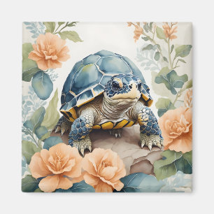 Schattigee Baby Tortoise Pastel Bloemen Waterverf Magneet