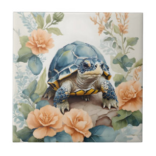 Schattigee Baby Tortoise Pastel Bloemen Waterverf Tegeltje