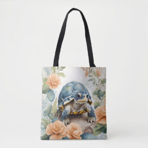 Schattigee Baby Tortoise Pastel Bloemen Waterverf Tote Bag