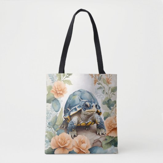 Schattigee Baby Tortoise Pastel Bloemen Waterverf Tote Bag (Voorkant)