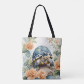 Schattigee Baby Tortoise Pastel Bloemen Waterverf Tote Bag (Achterkant)