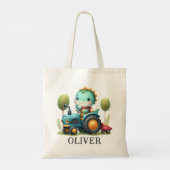 Schattigee Baby Trex Dinosaur op een Blue Tractor Tote Bag (Achterkant)