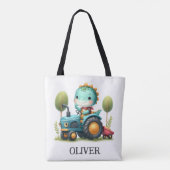 Schattigee Baby Trex Dinosaur op een Blue Tractor Tote Bag (Achterkant)