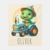 Schattigee Baby Trex Dinosaurus Rijden Een Blauwe  Fleece Deken (Voorkant)