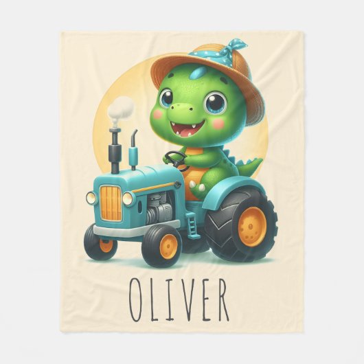 Schattigee Baby Trex Dinosaurus Rijden Een Blauwe  Fleece Deken (Voorkant)