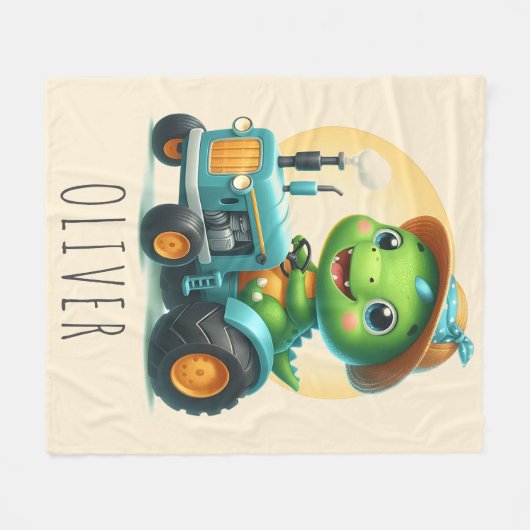 Schattigee Baby Trex Dinosaurus Rijden Een Blauwe  Fleece Deken (Voorkant (Horizontaal))