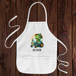 Schattigee Baby Trex Dinosaurus Rijden Een Blauwe  Kinder Schort