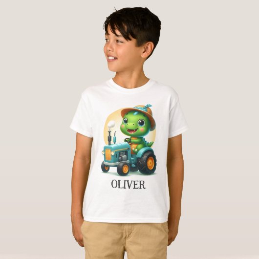 Schattigee Baby Trex Dinosaurus Rijden Een Blauwe  T-shirt (Voorkant volledig)