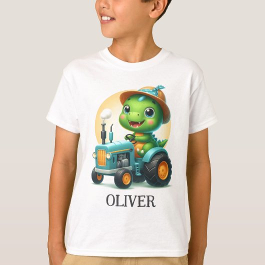 Schattigee Baby Trex Dinosaurus Rijden Een Blauwe  T-shirt (Voorkant)