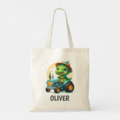 Schattigee Baby Trex Dinosaurus Rijden Een Blauwe  Tote Bag (Achterkant)
