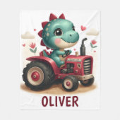Schattigee Baby Trex Dinosaurus Rijden Rode Tracto Fleece Deken (Voorkant)