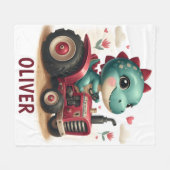 Schattigee Baby Trex Dinosaurus Rijden Rode Tracto Fleece Deken (Voorkant (Horizontaal))